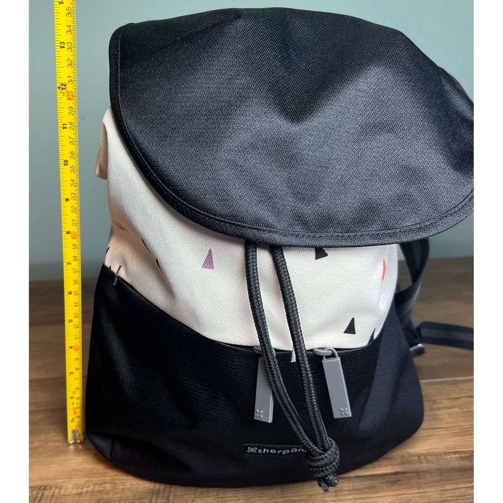 Sherpani Olive Backpack Black Cream Geometric Triangle Drawstring Flap Bag OS - Picture 7 of 7